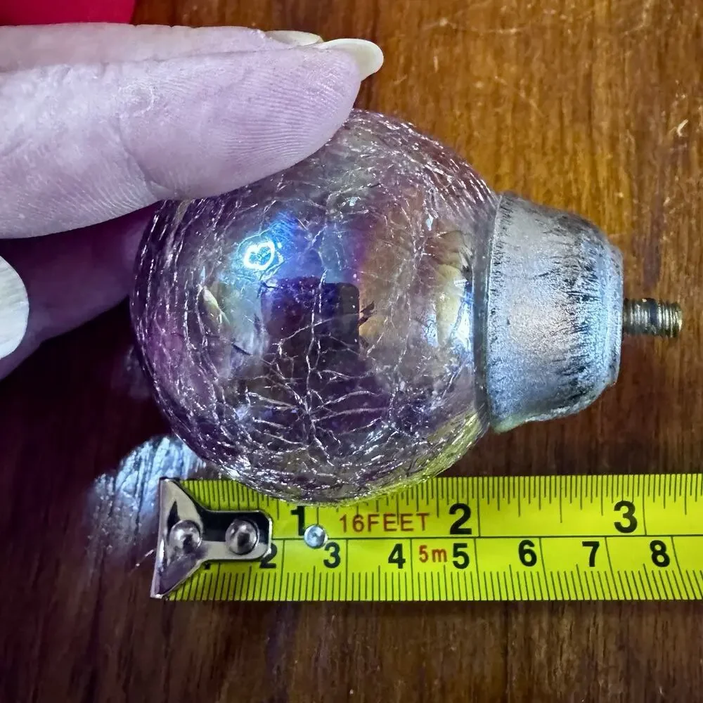 Crackle Glass Curtain Rod Finial Purple Iridescent Globe 2.5” Replacement